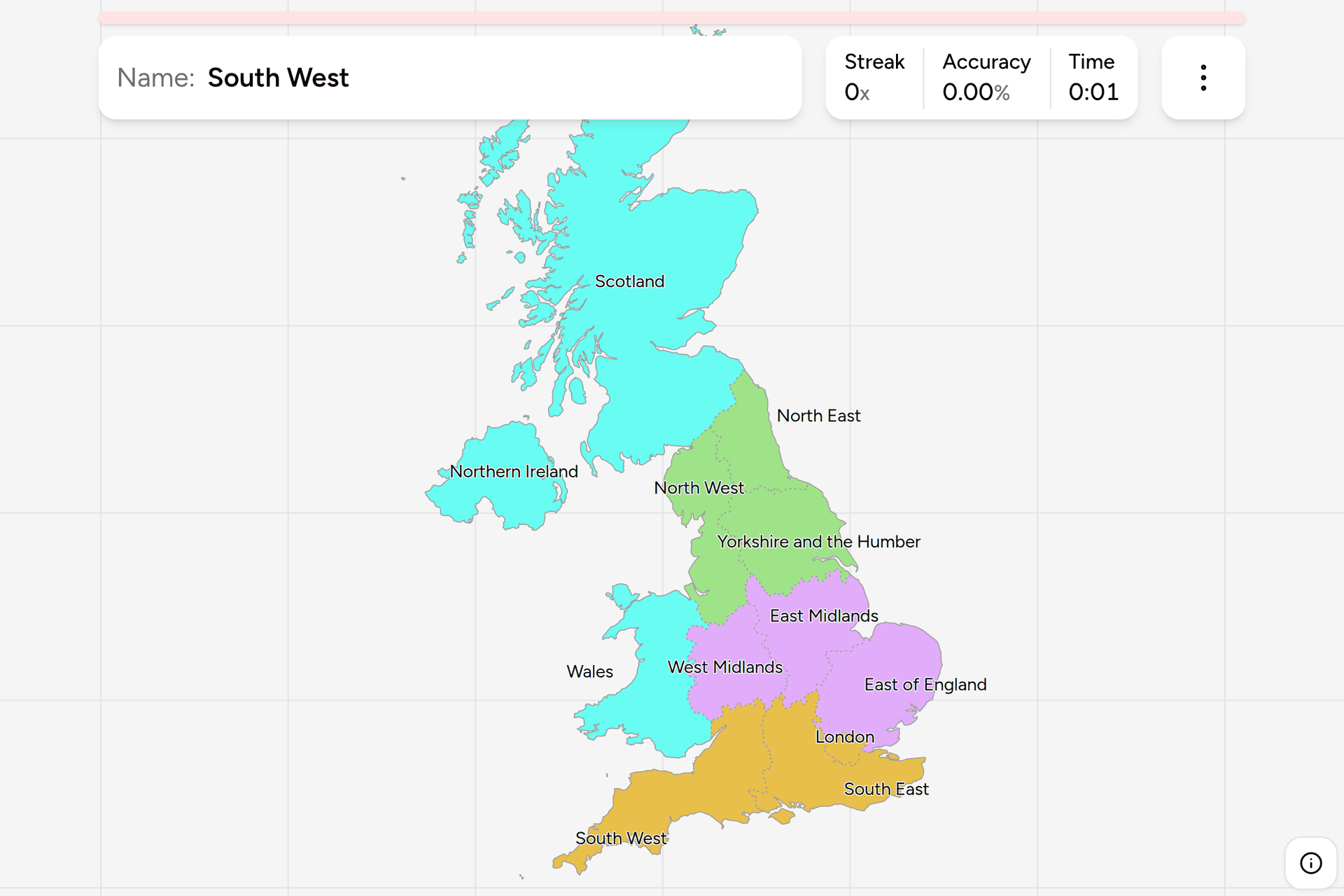 Screenshot of UK Nations and Regions game