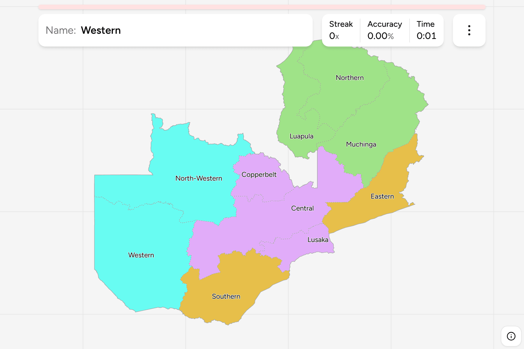 Screenshot of Zambia Provinces game