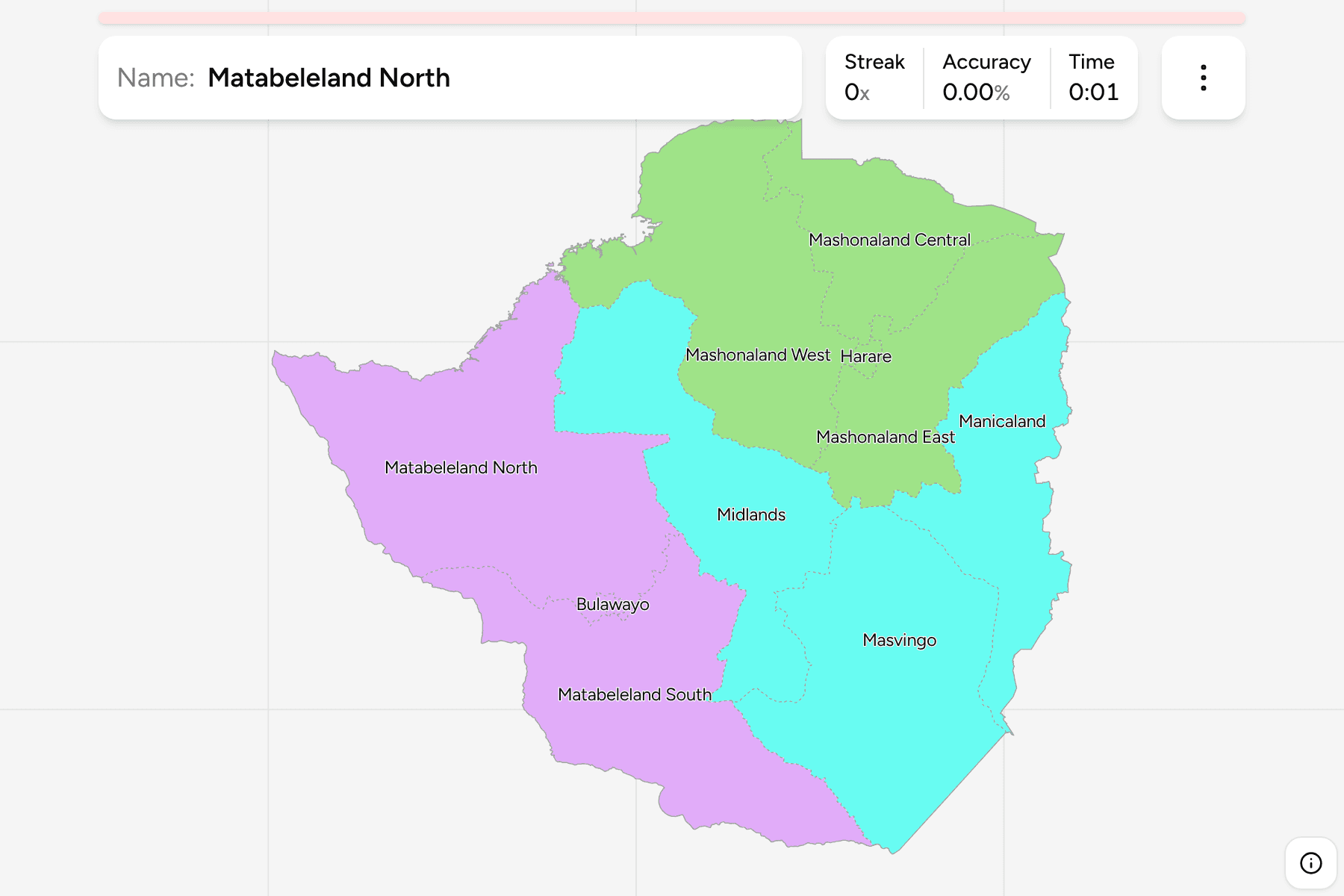 Screenshot of Zimbabwe Provinces game