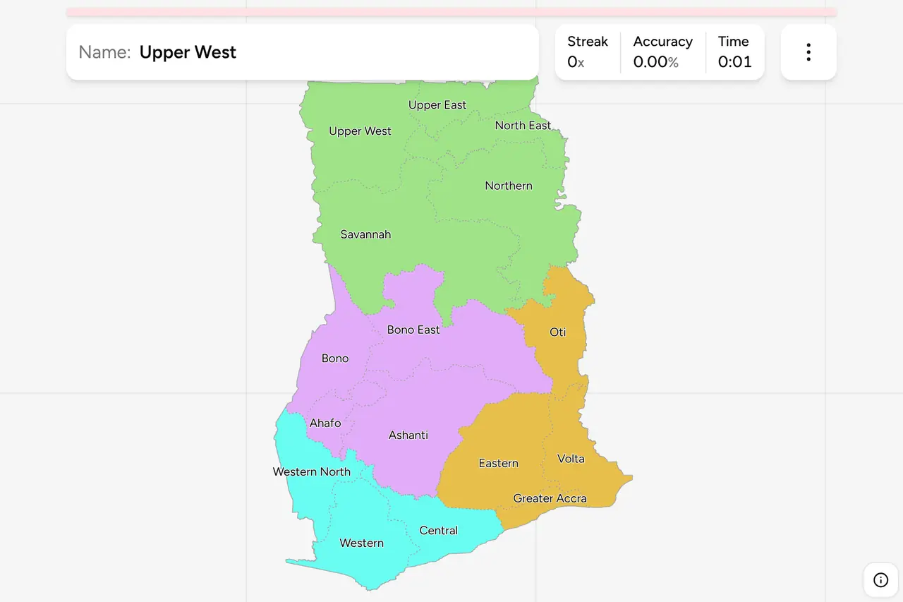 Screenshot of Ghana Regions game