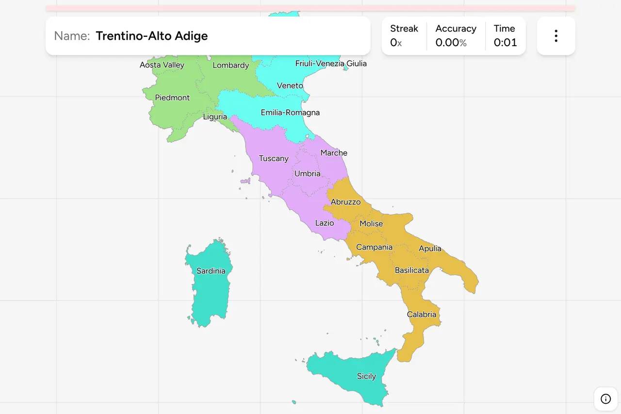 Screenshot of Italy Regions game