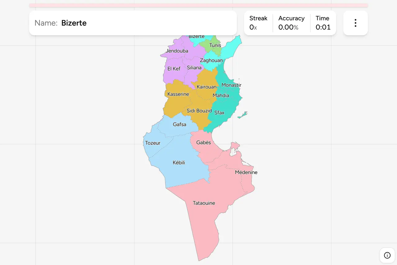Screenshot of Tunisia Governorates game
