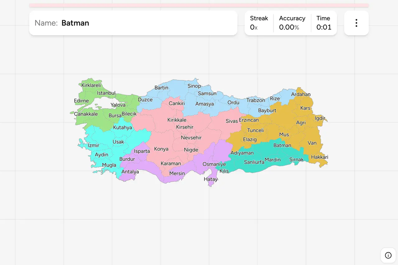 Screenshot of Turkey Provinces game