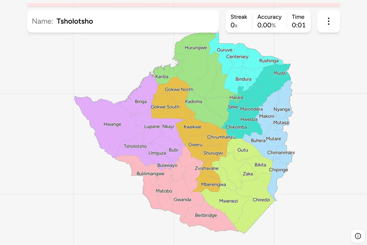 Screenshot of Zimbabwe Districts